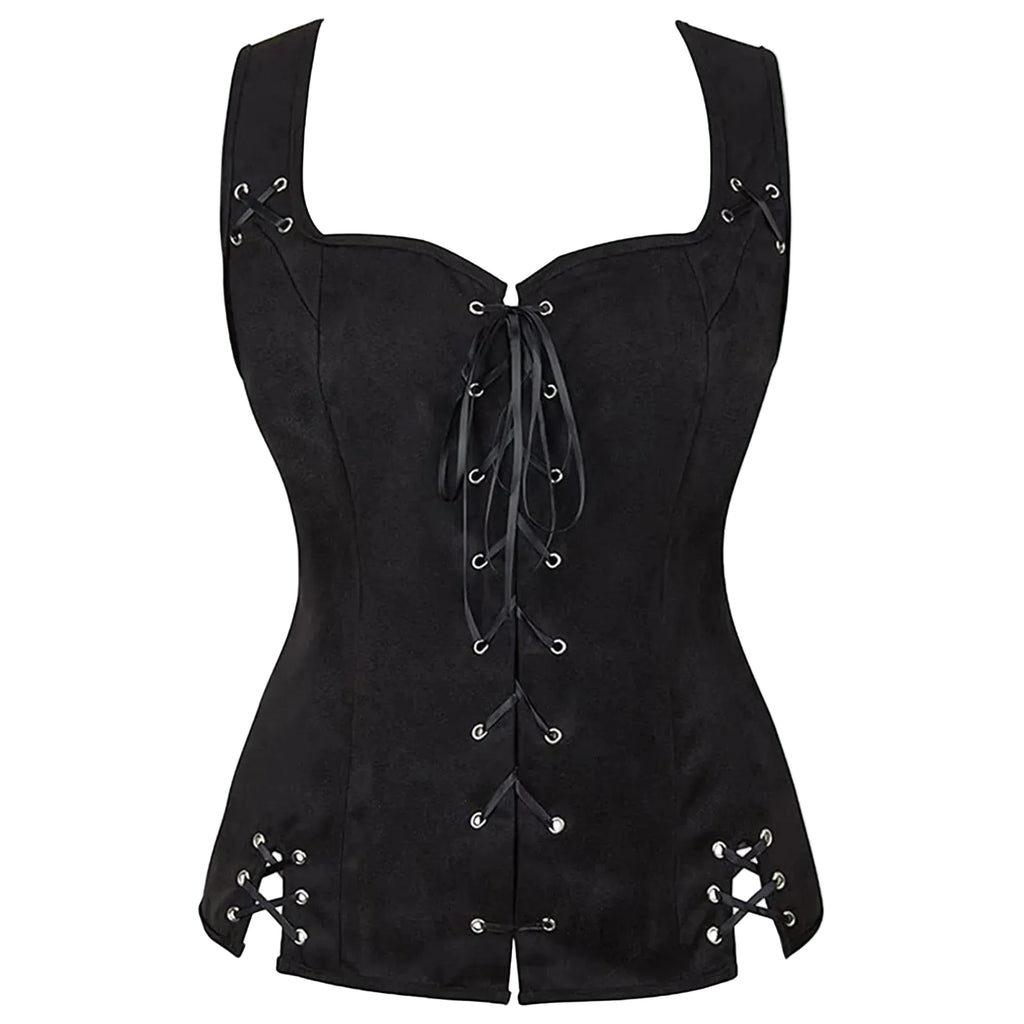 Gothic Lace-Up Corset Top with Dark Fantasy Streetwear Aesthetic