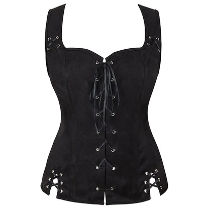 Gothic Lace-Up Corset Top with Dark Fantasy Streetwear Aesthetic