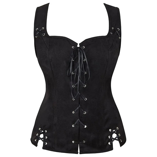 Gothic Lace-Up Corset Top with Dark Fantasy Streetwear Aesthetic