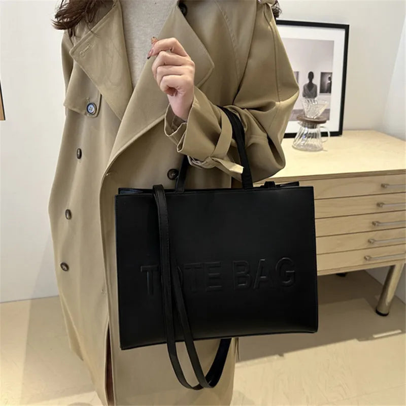 Minimal Faux Leather Tote Shoulder Bag with Structured Everyday Design