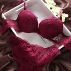 Elegant Burgundy Floral Lace Push-Up Bra and Brief Set