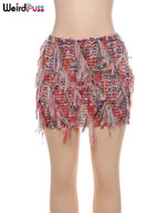 Textured Fringe Mini Skirt with Layered Tassel Festival Fashion Design