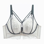 Intricate Lace Overlay Wire-Free Push-Up Bra with Criss-Cross Strapping