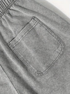Men's Vintage Washed Cotton Shorts with Typography Graphic and Drawstring Relaxed Streetwear Fit