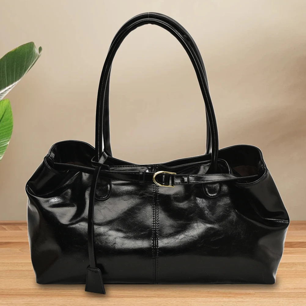 Soft PU Leather Slouchy Hobo Tote Bag with Top Handle Design