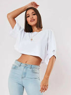 Women's Relaxed Cropped T-Shirt for Minimalist Casual Streetwear Everyday Comfort and Layered Style