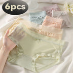 6-Pack Pastel Low-Rise Panties with Delicate Lace Trim and Center Bow Detailing