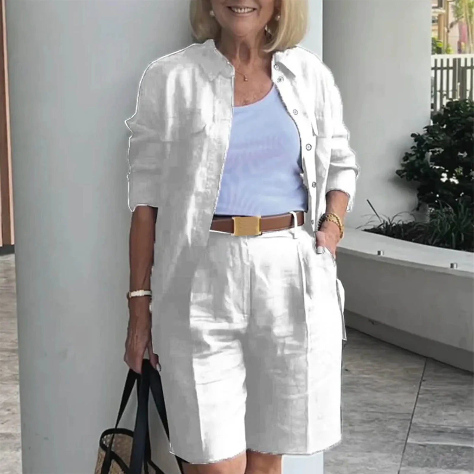 Women's Zip Front Cardigan and Shorts Co-Ord Set Relaxed Summer Outfit