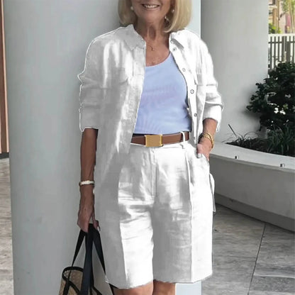 Women's Zip Front Cardigan and Shorts Co-Ord Set Relaxed Summer Outfit