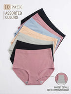 10-Pack Classic Mid-Rise Brief Panties in Assorted Solid Colors