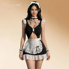 Playful Black and White Ruffled Maid Cosplay Costume with Apron and Matching Accessories