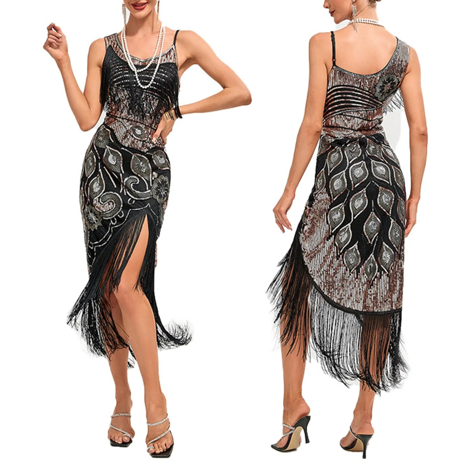Embellished Fringe Midi Dress With Sculpted Sleeveless Silhouette