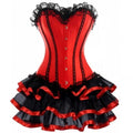 Theatrical Red and Black Striped Overbust Corset and Ruffled Tutu Skirt Set