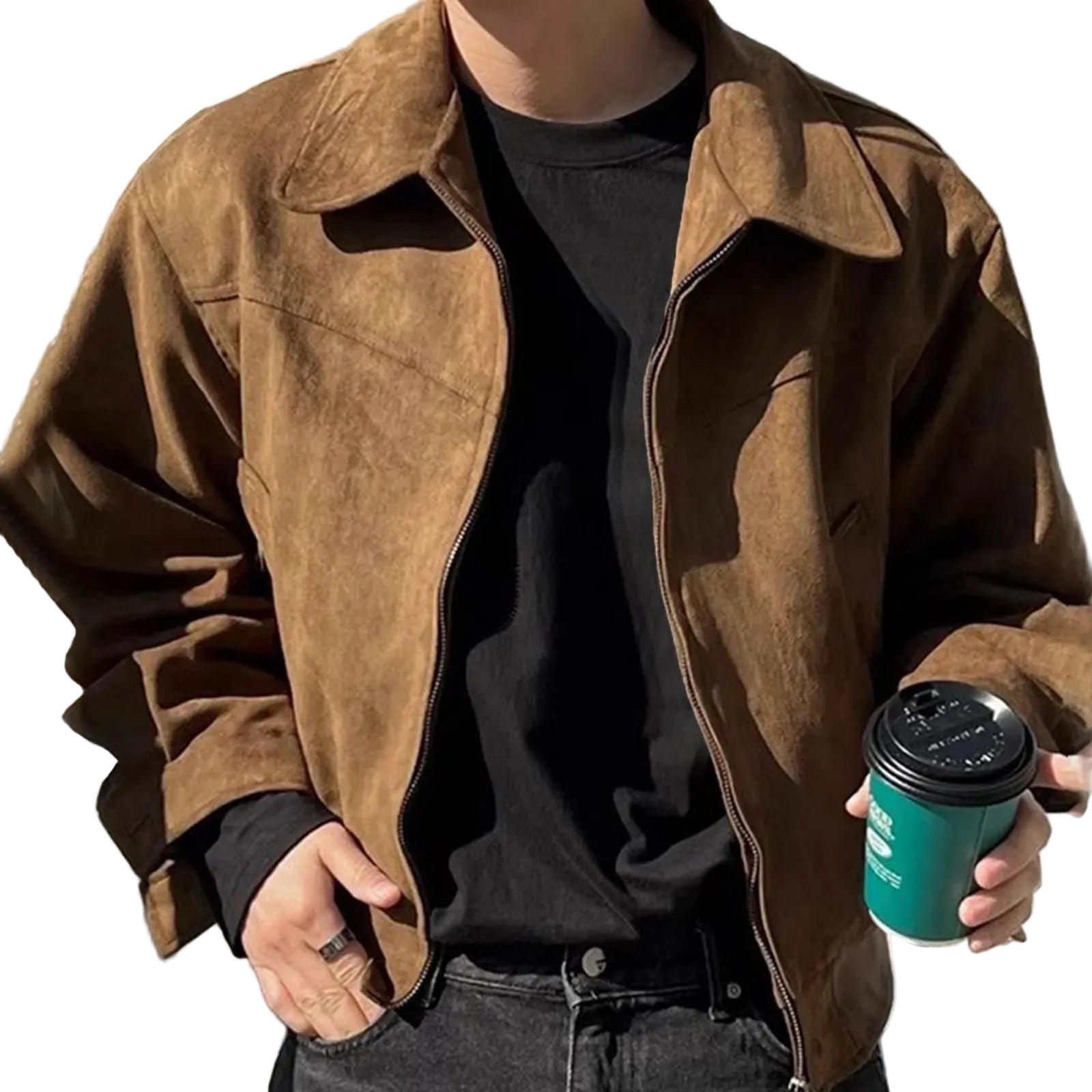 Men's Vintage-Inspired Cropped Zip Jacket with Relaxed Workwear Silhouette