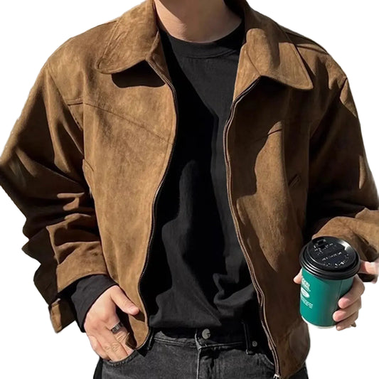 Men's Vintage-Inspired Cropped Zip Jacket with Relaxed Workwear Silhouette