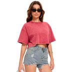 Acid Wash Crop Tee with Relaxed Fit and Vintage Streetwear Appeal
