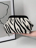 Animal Pattern Knit Clutch Bag with Compact Shoulder Carry Design