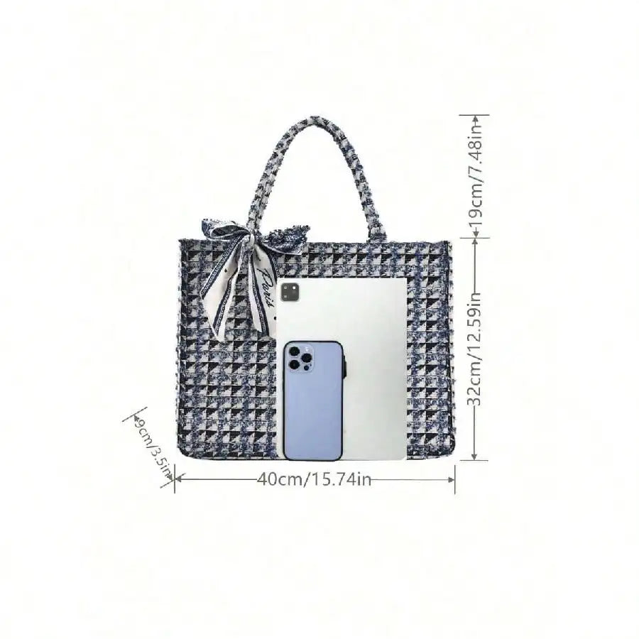 Large Capacity Textured Tote Bag with Woven Pattern Detailing