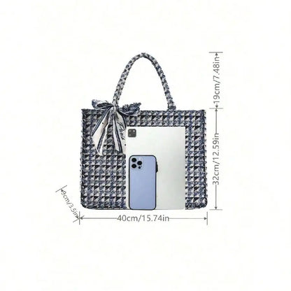Large Capacity Textured Tote Bag with Woven Pattern Detailing