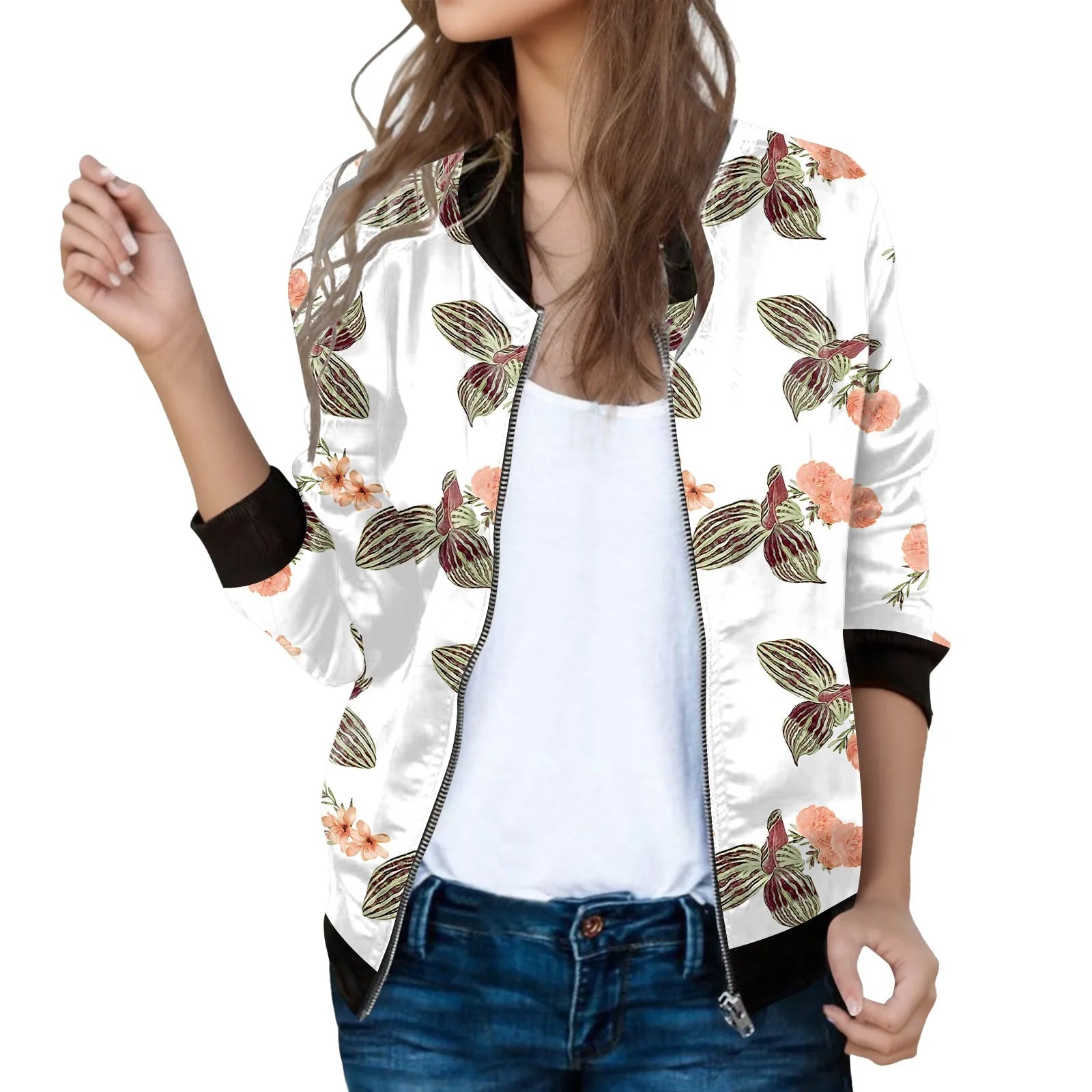 Vintage Inspired Patterned Bomber Jacket with Casual Streetwear Silhouette