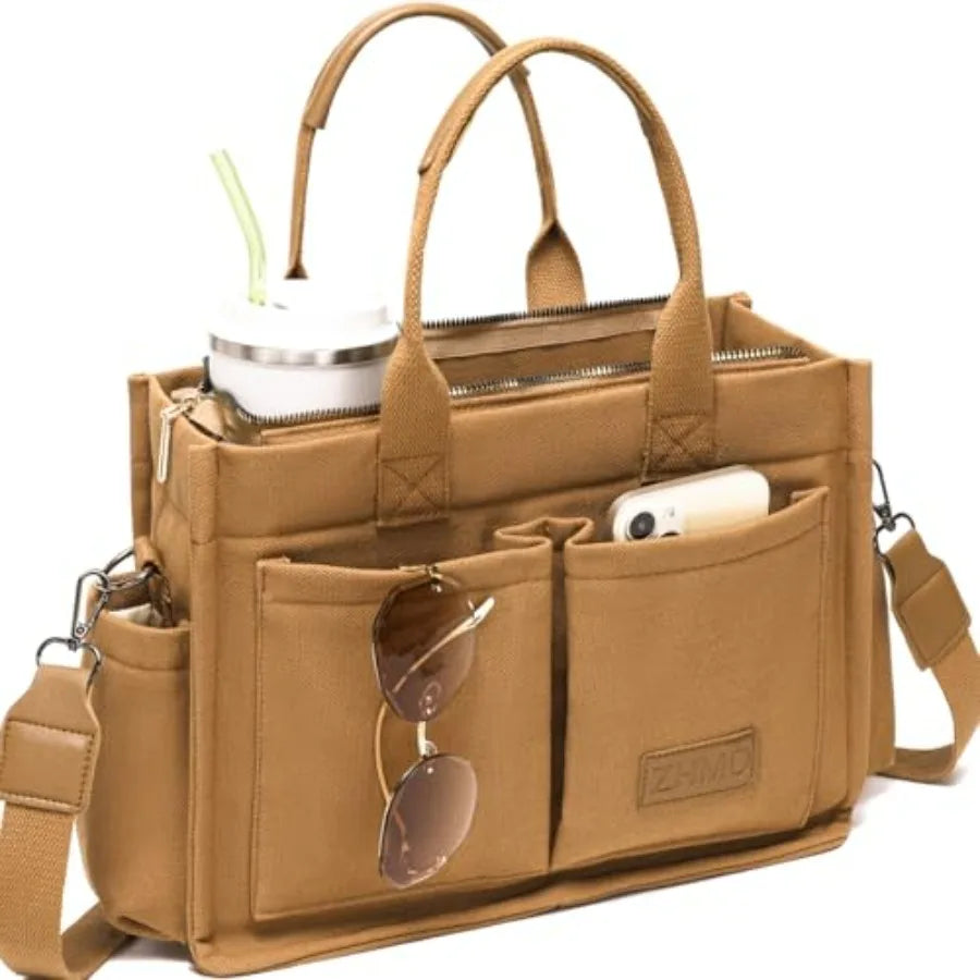 Utility Style Large Capacity Tote Shoulder Bag with Multi Pocket Design