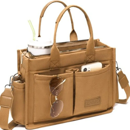 Utility Style Large Capacity Tote Shoulder Bag with Multi Pocket Design