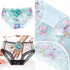 Women’s Floral Embroidered Lace Briefs with Sheer Panels, Low-Rise Silhouette and Delicate Feminine Detailing