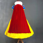 Classic Royal Princess Gown with Puffed Sleeves and Sweeping Yellow Skirt
