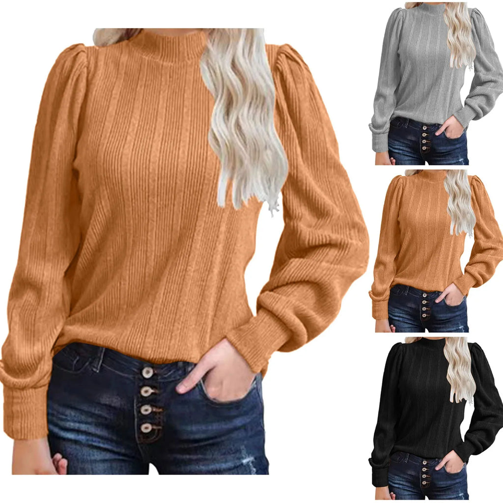 Women's Mock Neck Knit Sweater with Relaxed Long Sleeve Everyday Silhouette