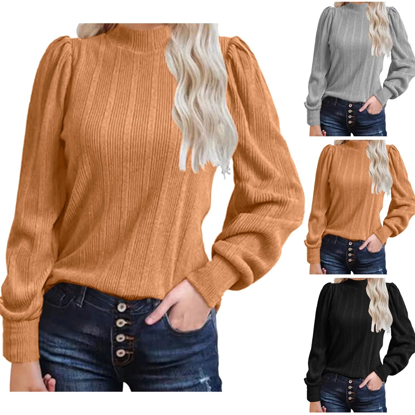 Women's Mock Neck Knit Sweater with Relaxed Long Sleeve Everyday Silhouette