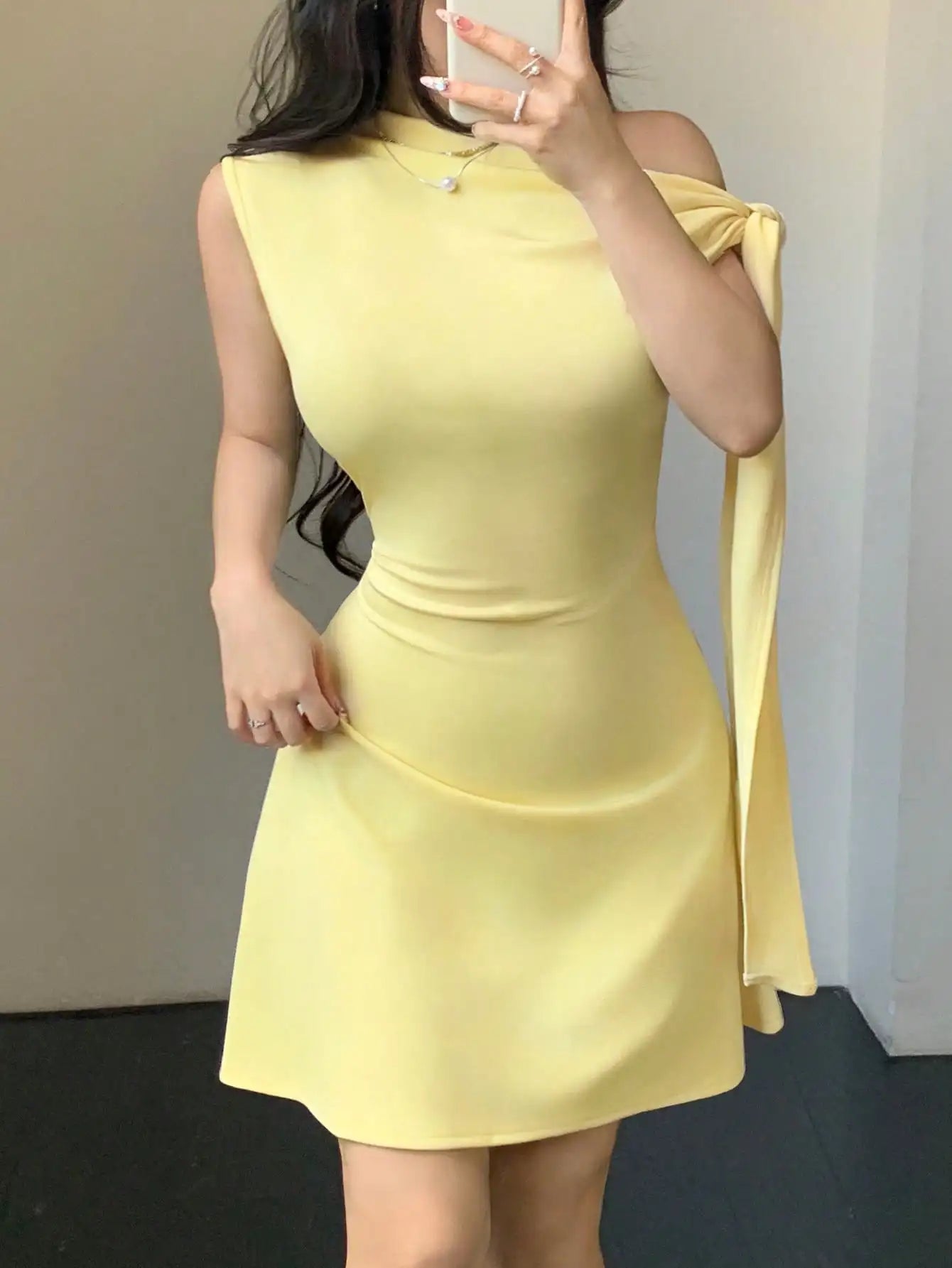 One Shoulder Mini Dress with Draped Detail and Elegant Asymmetrical Silhouette