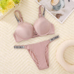 Luminous Rhinestone Script Strap Contour Bra and V-String Intimates Set