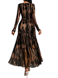 Elegant Victorian Gothic Lace Panel Maxi Dress with Flowing Hemline