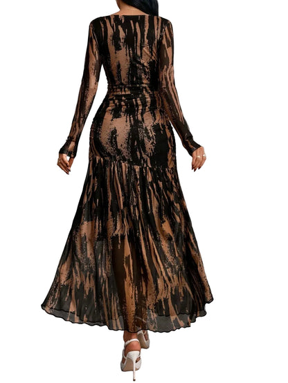 Elegant Victorian Gothic Lace Panel Maxi Dress with Flowing Hemline