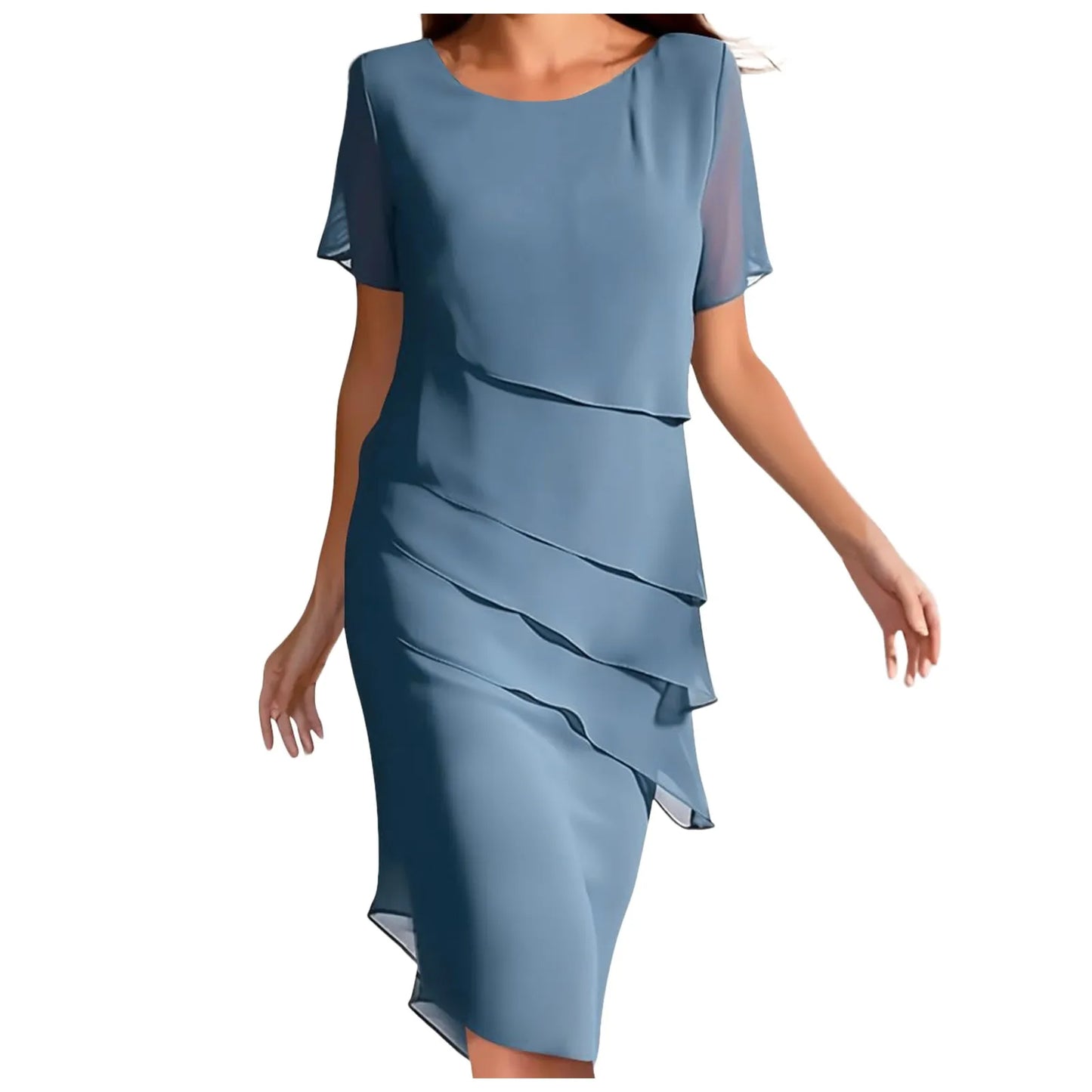Layered Asymmetrical Ruffle Detail Feminine Alternative Midi Dress