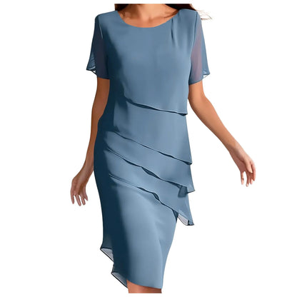 Layered Asymmetrical Ruffle Detail Feminine Alternative Midi Dress