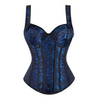 Vintage Floral Tapestry Overbust Corset with Wide Straps and Structured Seaming