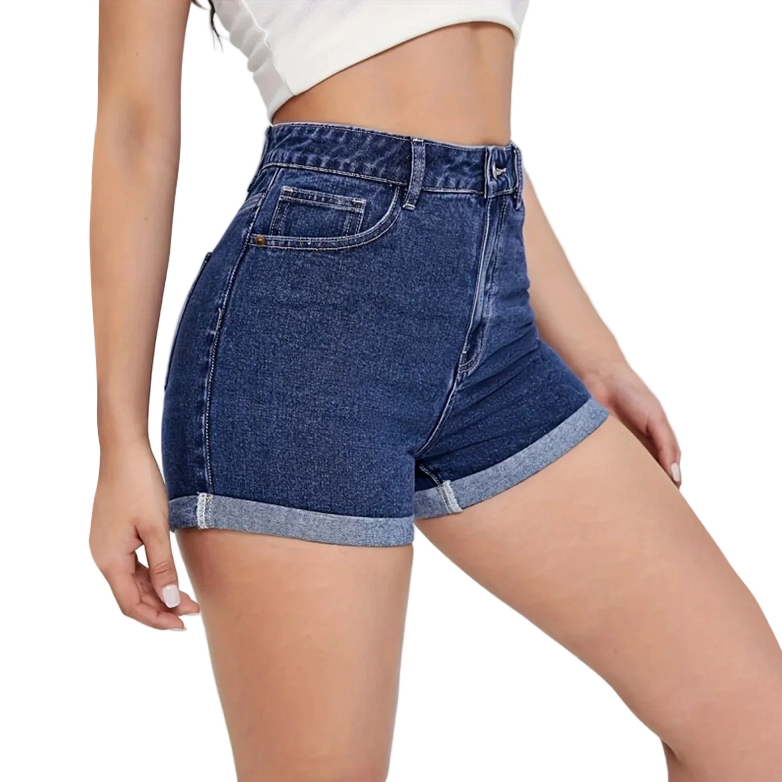 Women's High Waist Denim Style Shorts with Raw Hem Relaxed Contemporary Streetwear Design