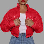Women's Cropped Quilted Puffer Jacket Hooded Lightweight Casual Winter Outerwear