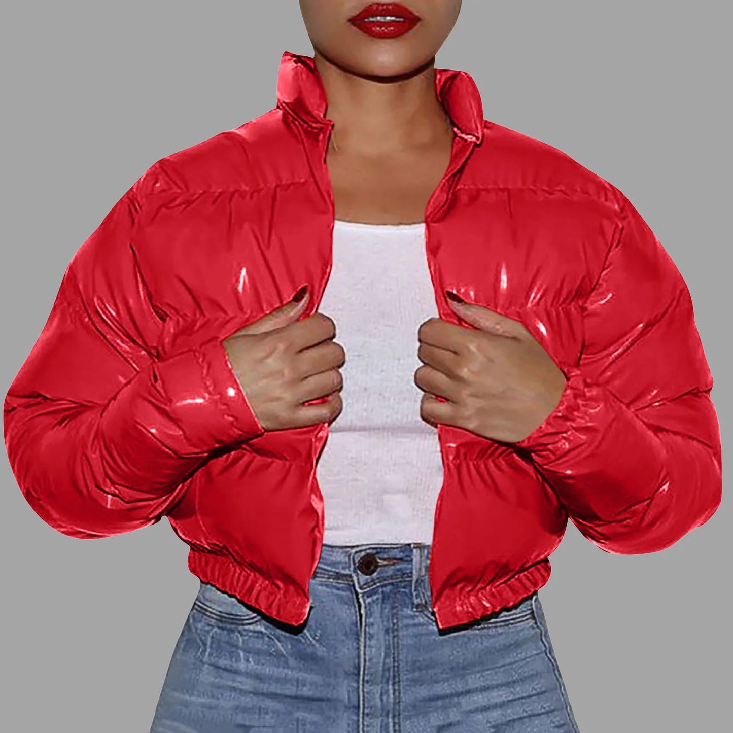 Women's Cropped Quilted Puffer Jacket Hooded Lightweight Casual Winter Outerwear