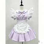 Pastel Color-Block Lolita Maid Dress with Pleated Skirt and Ruffled Apron