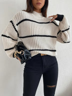 Women's Oversized Striped Crew Neck Relaxed Fit Streetwear Knit Sweater