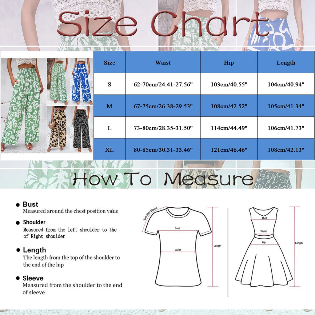 Women's High Waist Wide Leg Printed Casual Trousers with Relaxed Everyday Fit