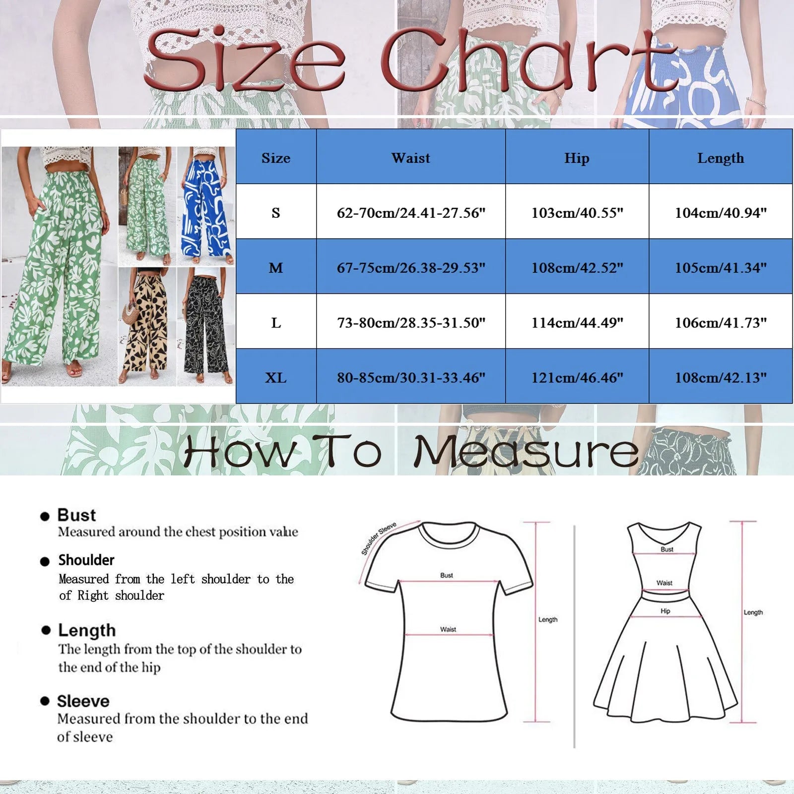Women's High Waist Wide Leg Printed Casual Trousers with Relaxed Everyday Fit