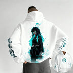 Dark Anime Cyber Streetwear Hoodie with Manga-Inspired Neon Character Artwork