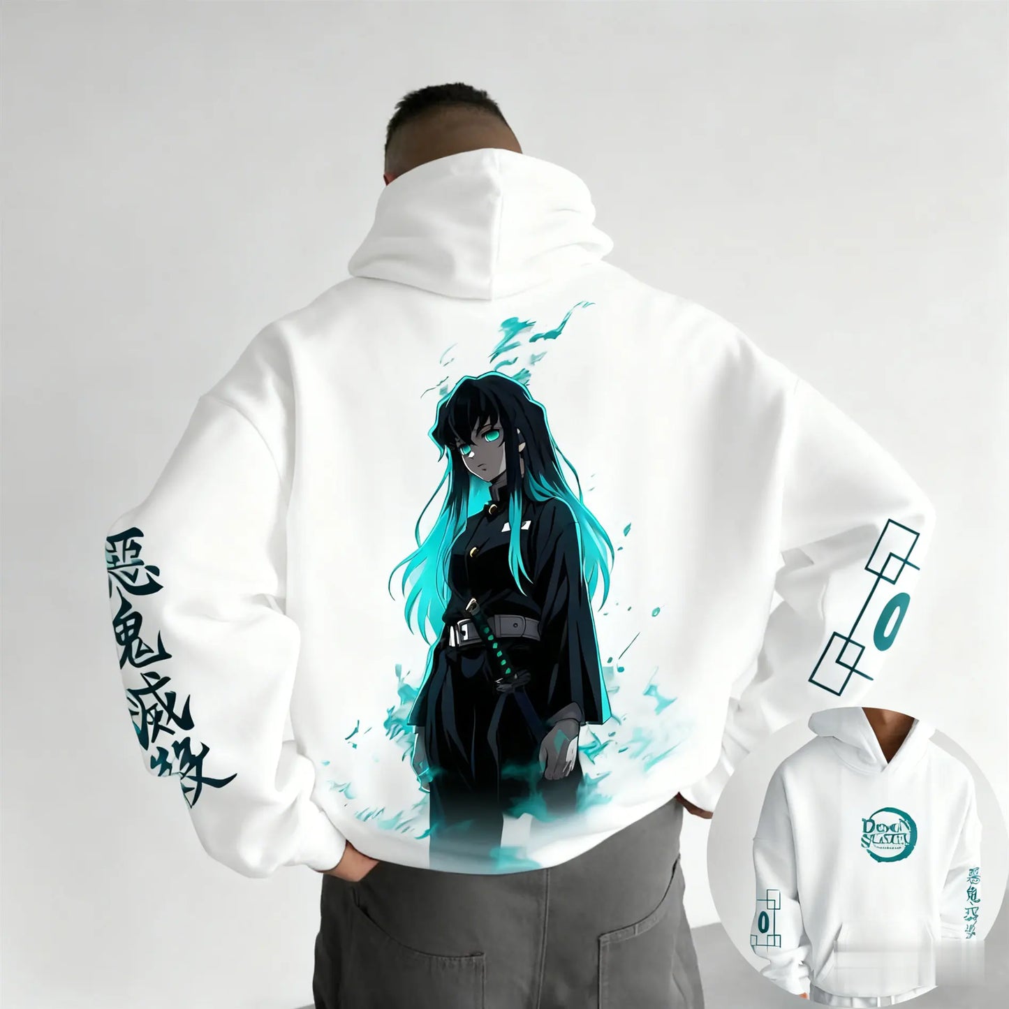 Dark Anime Cyber Streetwear Hoodie with Manga-Inspired Neon Character Artwork