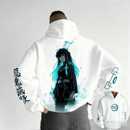 Dark Anime Cyber Streetwear Hoodie with Manga-Inspired Neon Character Artwork