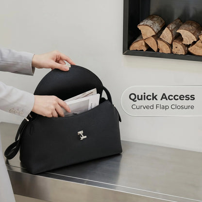 Soft Genuine Leather Bowling Shoulder Bag with Structured Luxury Everyday Design
