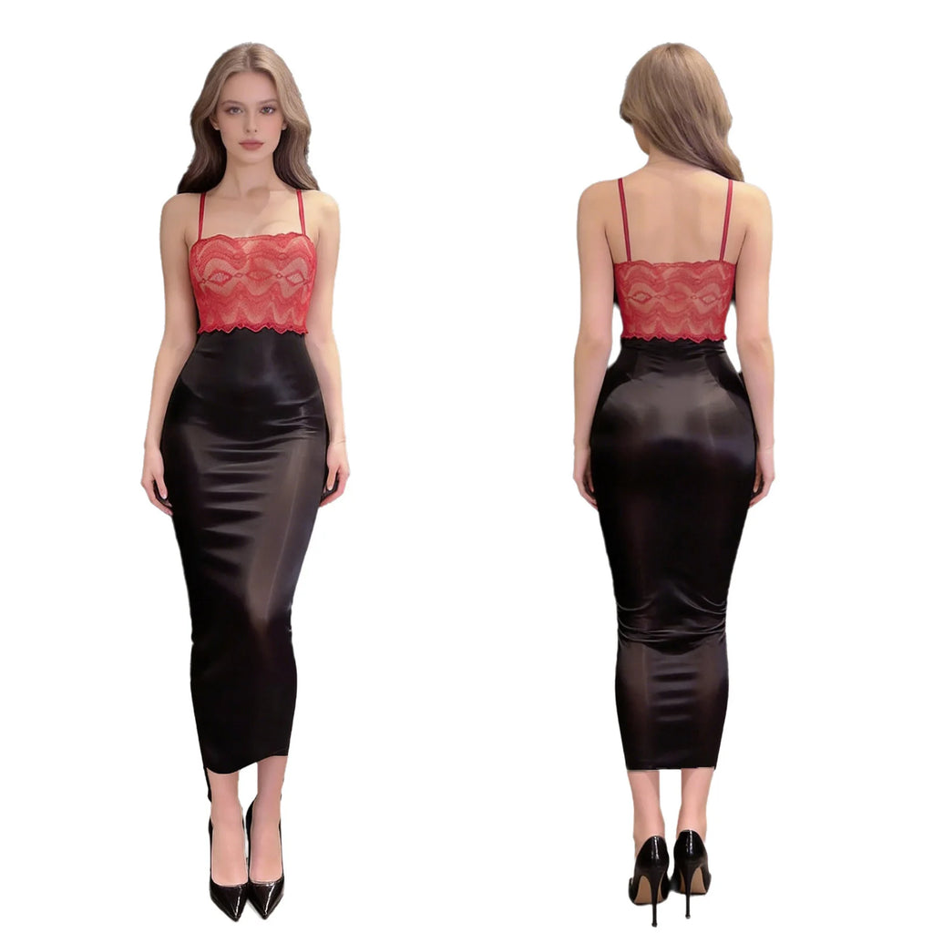Sheer Black Mesh Bodycon Midi Dress with Floral Lace Bodice