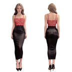 Sheer Black Mesh Bodycon Midi Dress with Floral Lace Bodice